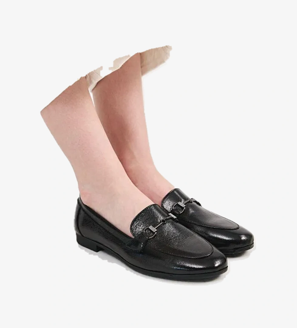 Kadın Siyah Tokalı Klasik Loafer - Görsel 1