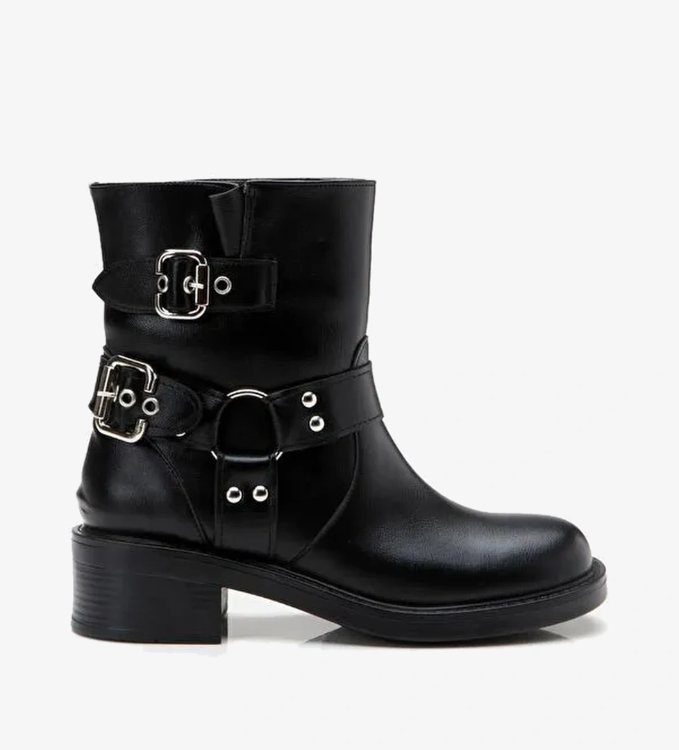 Siyah Kadın Tokalı Düz Bot - Görsel 1