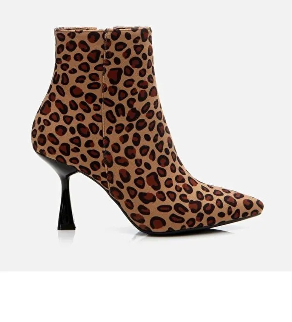 Leopar Desenli Kadın Topuklu Bot