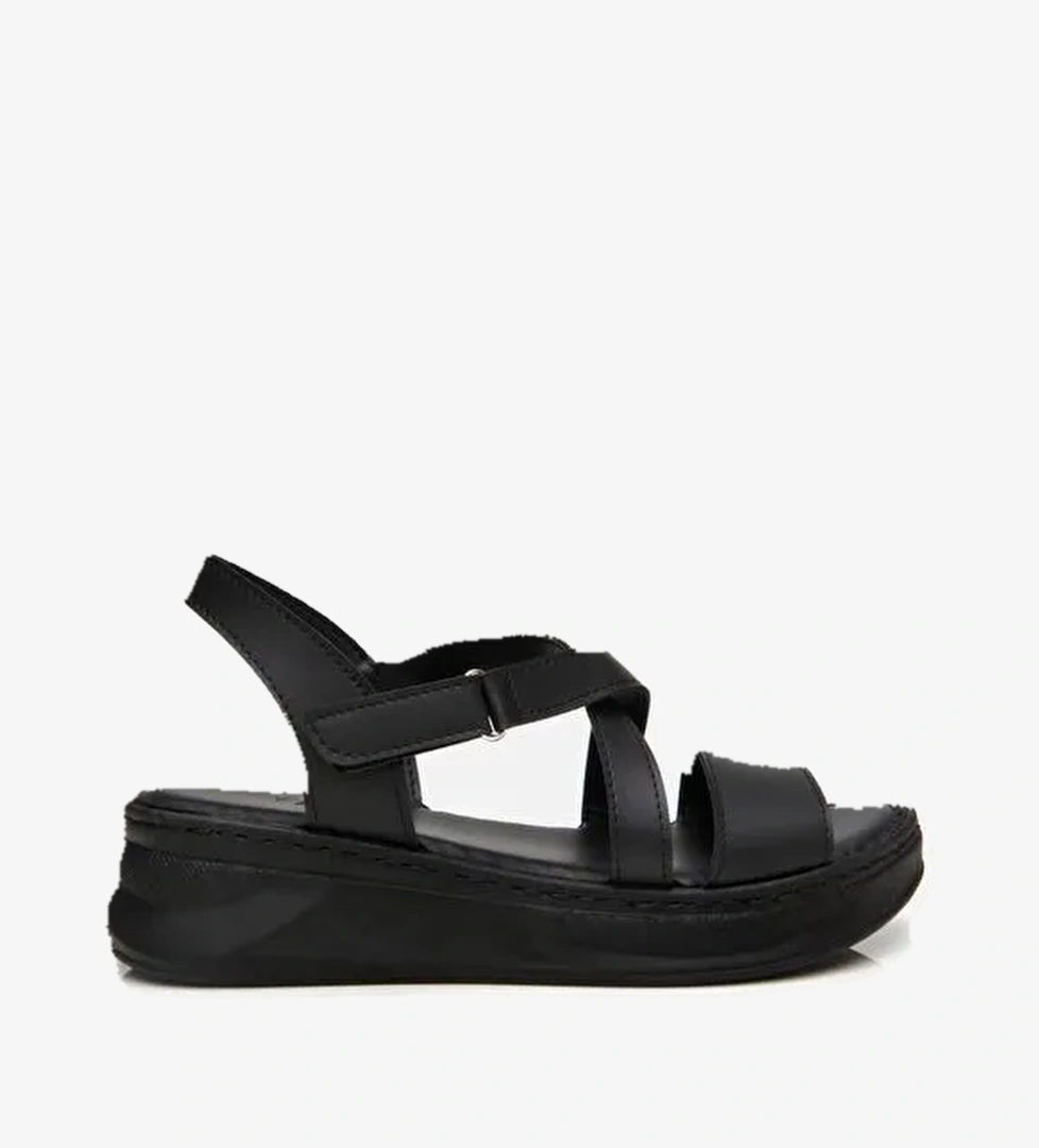Kadın Siyah Comfort Düz Sandalet - Görsel 1