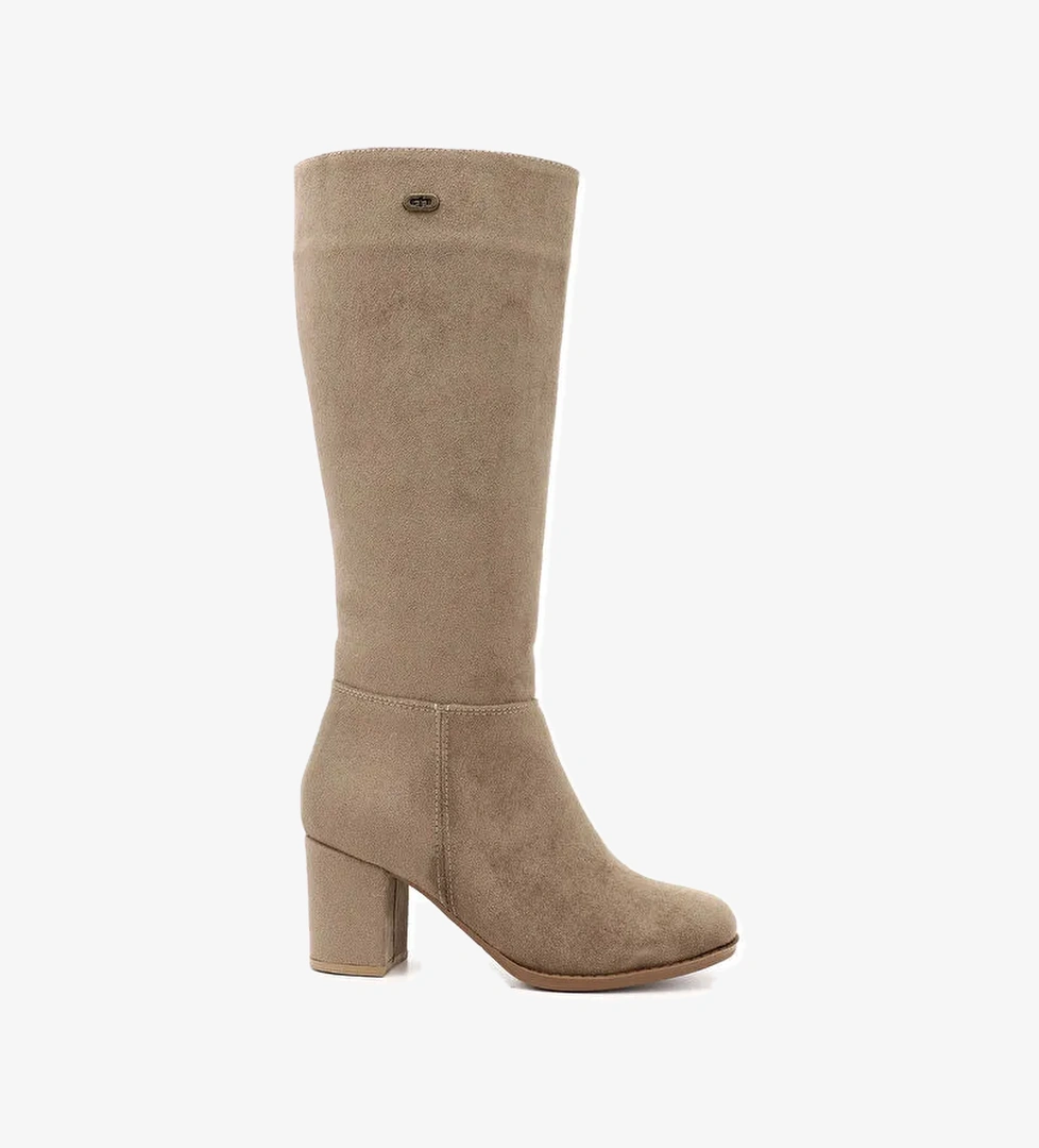 Kadın VİZON Yuvarlak Burun Fermuarlı Kalın Topuklu Çizme - Görsel 1