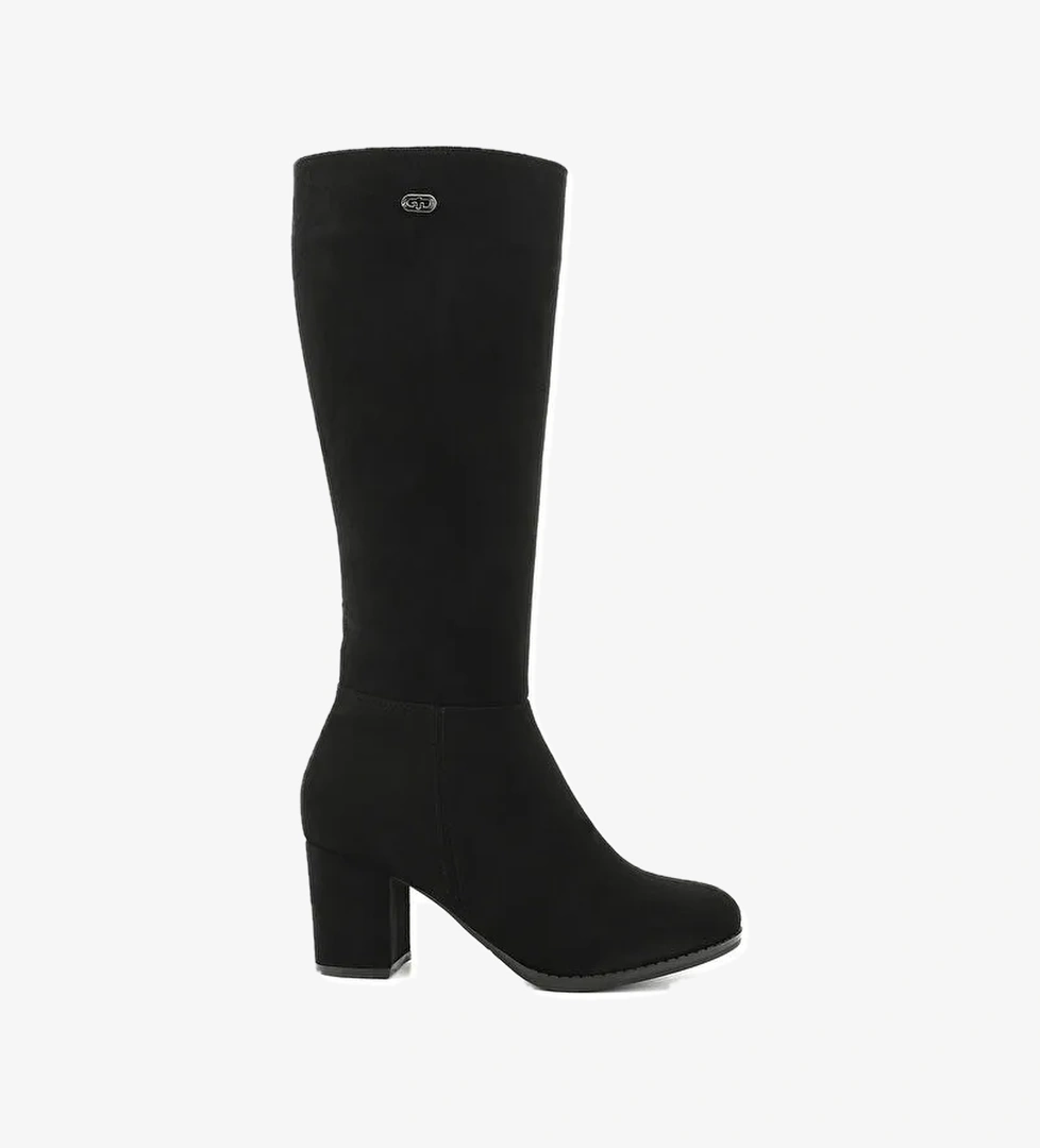 Kadın KOYU SİYAH Yuvarlak Burun Fermuarlı Kalın Topuklu Çizme