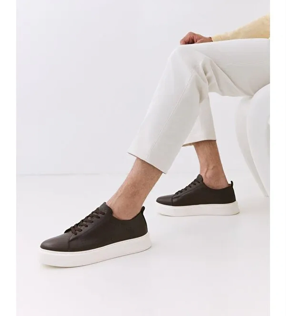 Erkek Deri Kahverengi Hafif Tabanlı Spor Ayakkabı