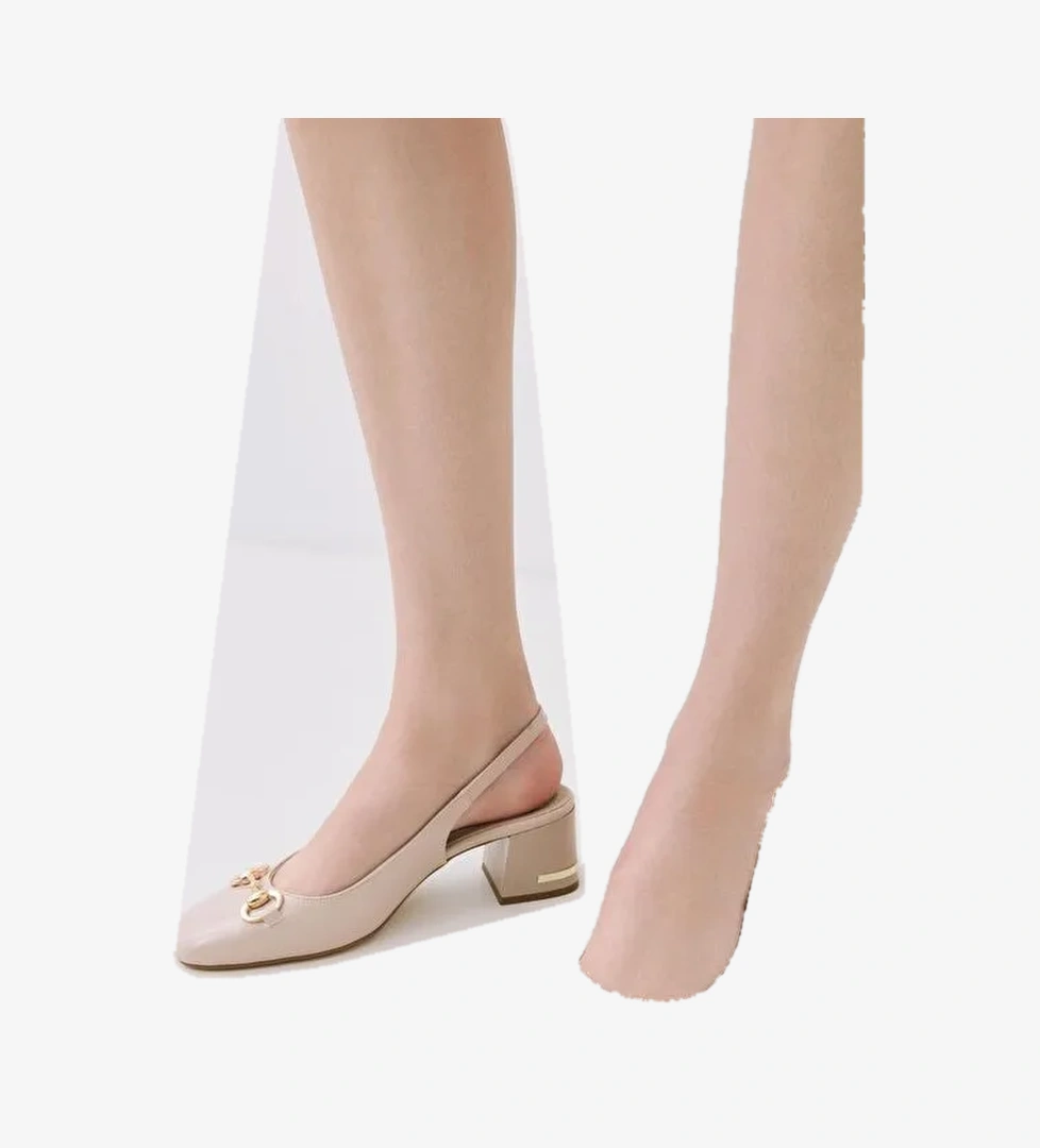 Kadın Rugan Bej Tokalı Arkası Açık Topuklu Ayakkabı - Görsel 1