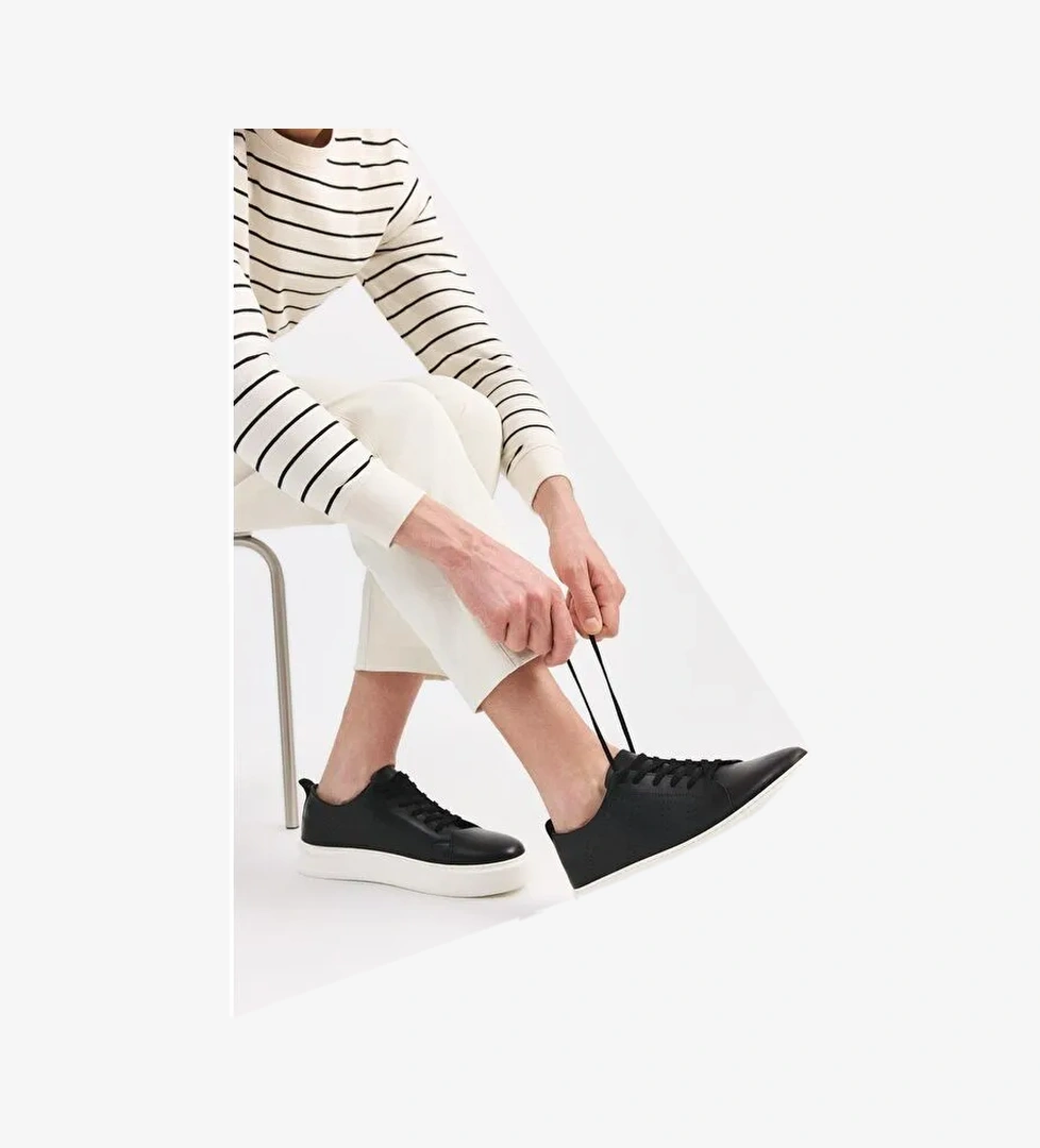 Erkek Deri Siyah Hafif Tabanlı Spor Ayakkabı - Görsel 1