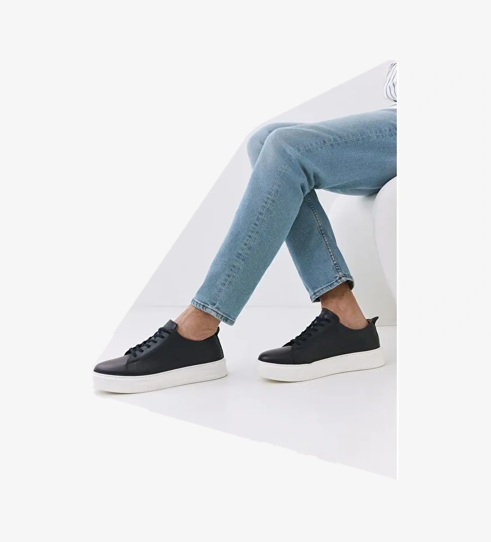 Erkek Deri Lacivert Hafif Tabanlı Spor Ayakkabı