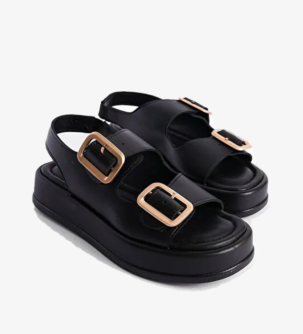 Denice Dolgu Topuklu Çift Bantlı Tokalı Kadın Sandalet