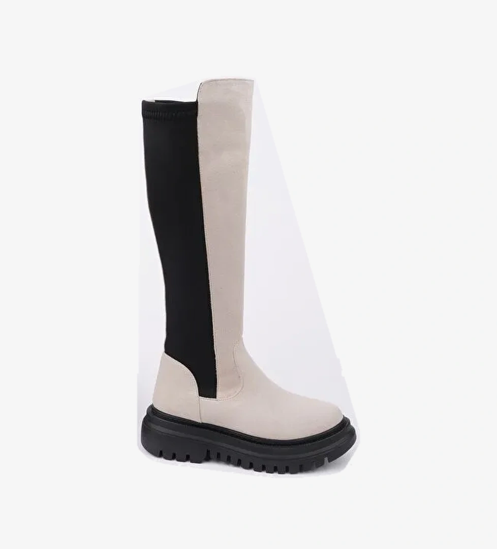 DİASA Süet Kalın Taban Streç Detaylı Fermuarlı Kadın Çizme