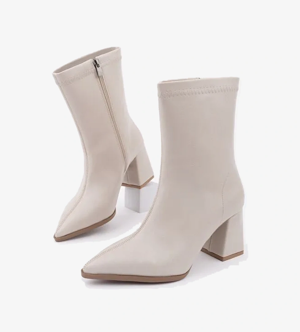 CODİ Sivri Burun Kalın Topuklu Fermuarlı Kadın Bot