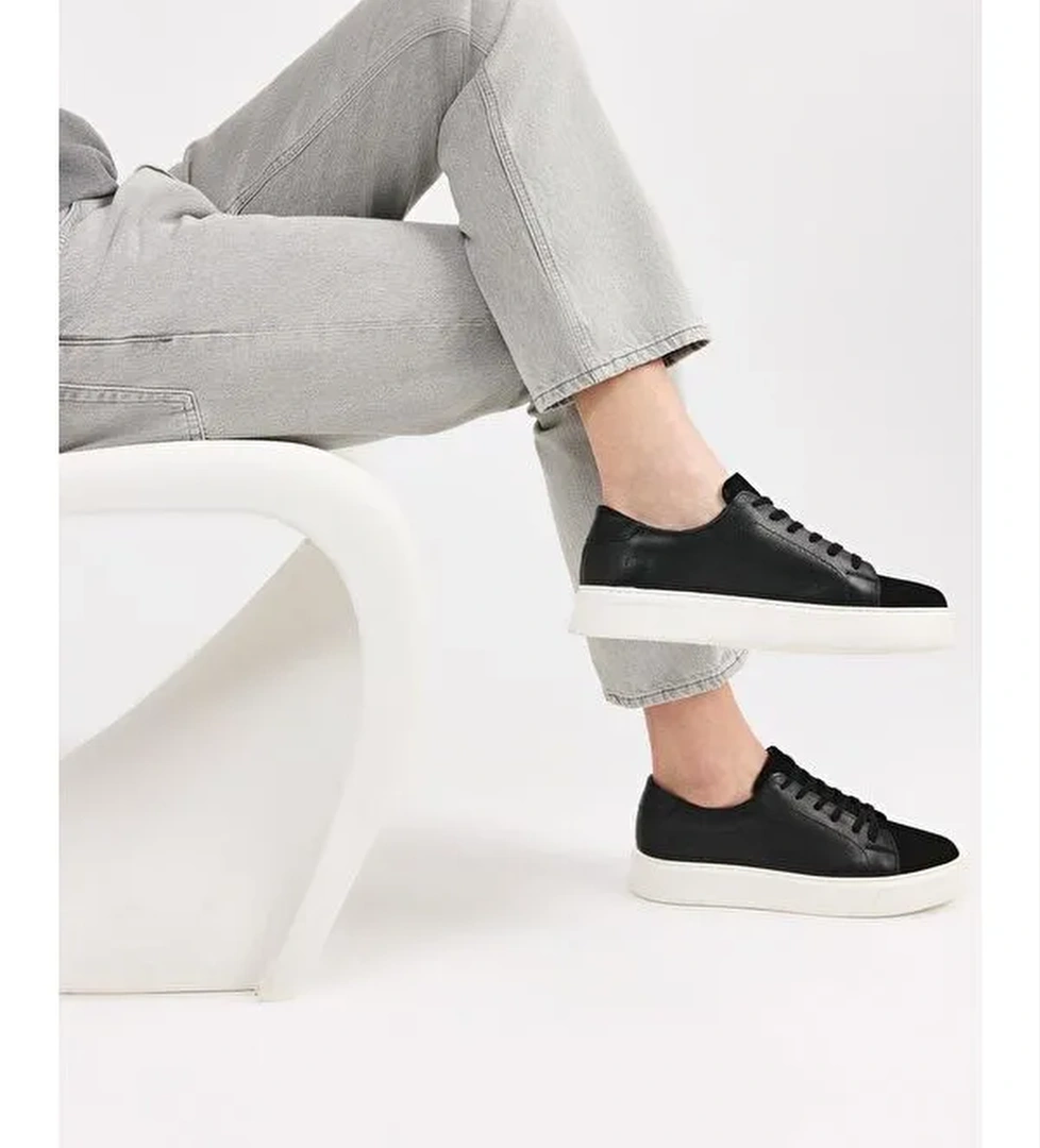 Erkek Deri Siyah Hafif Tabanlı Spor Ayakkabı