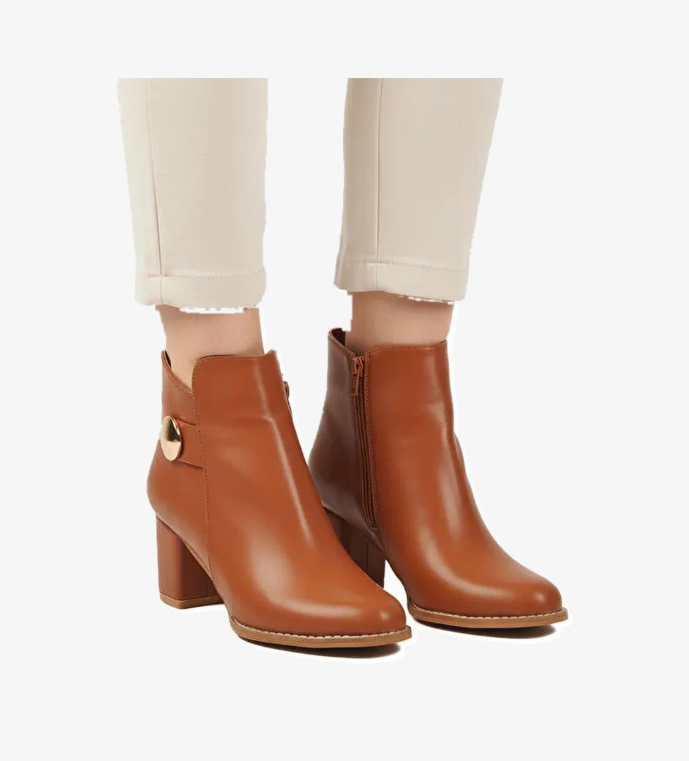 Taba Dar Kalıp İçi Polarlı Fermuarlı Topuklu Kadın Bot 262325 Z