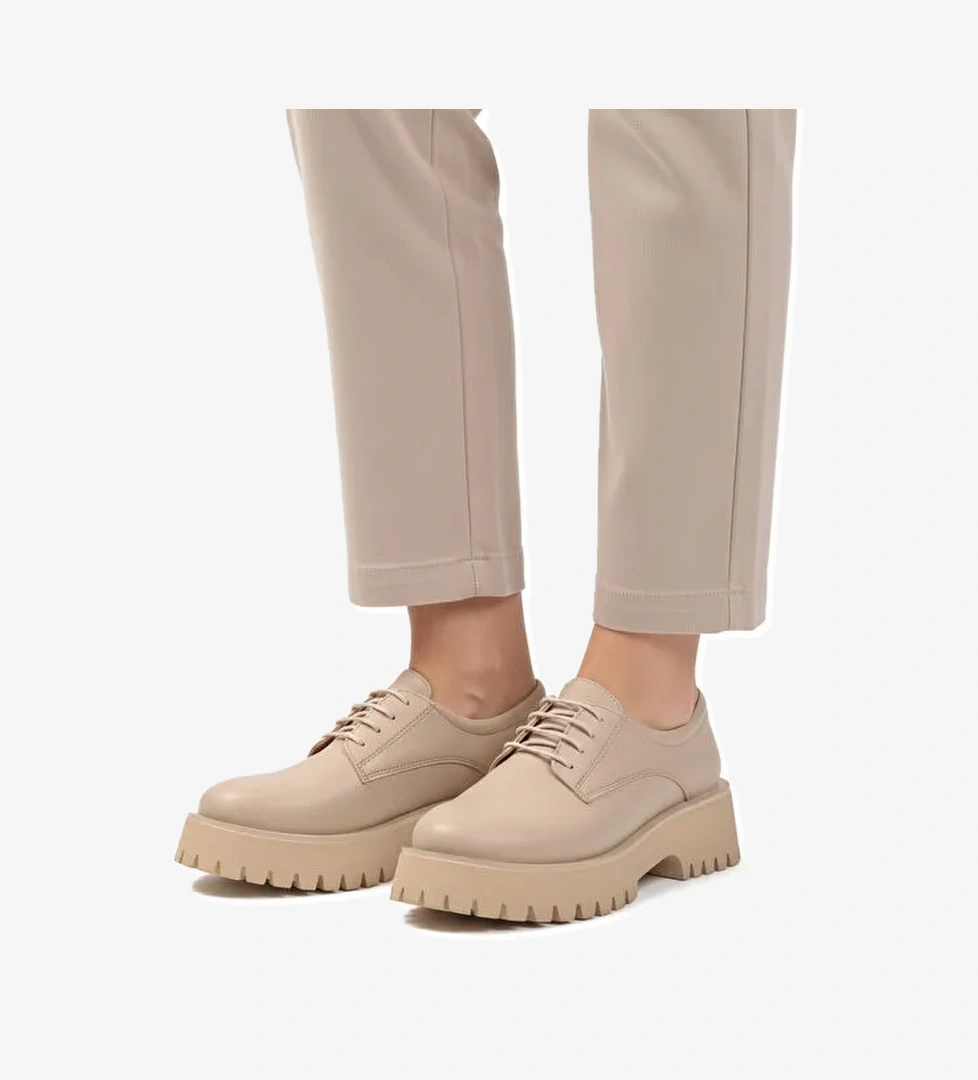 Bej Cilt Kalın Taban Kadın Casual Ayakkabı 572451 Z - Görsel 1