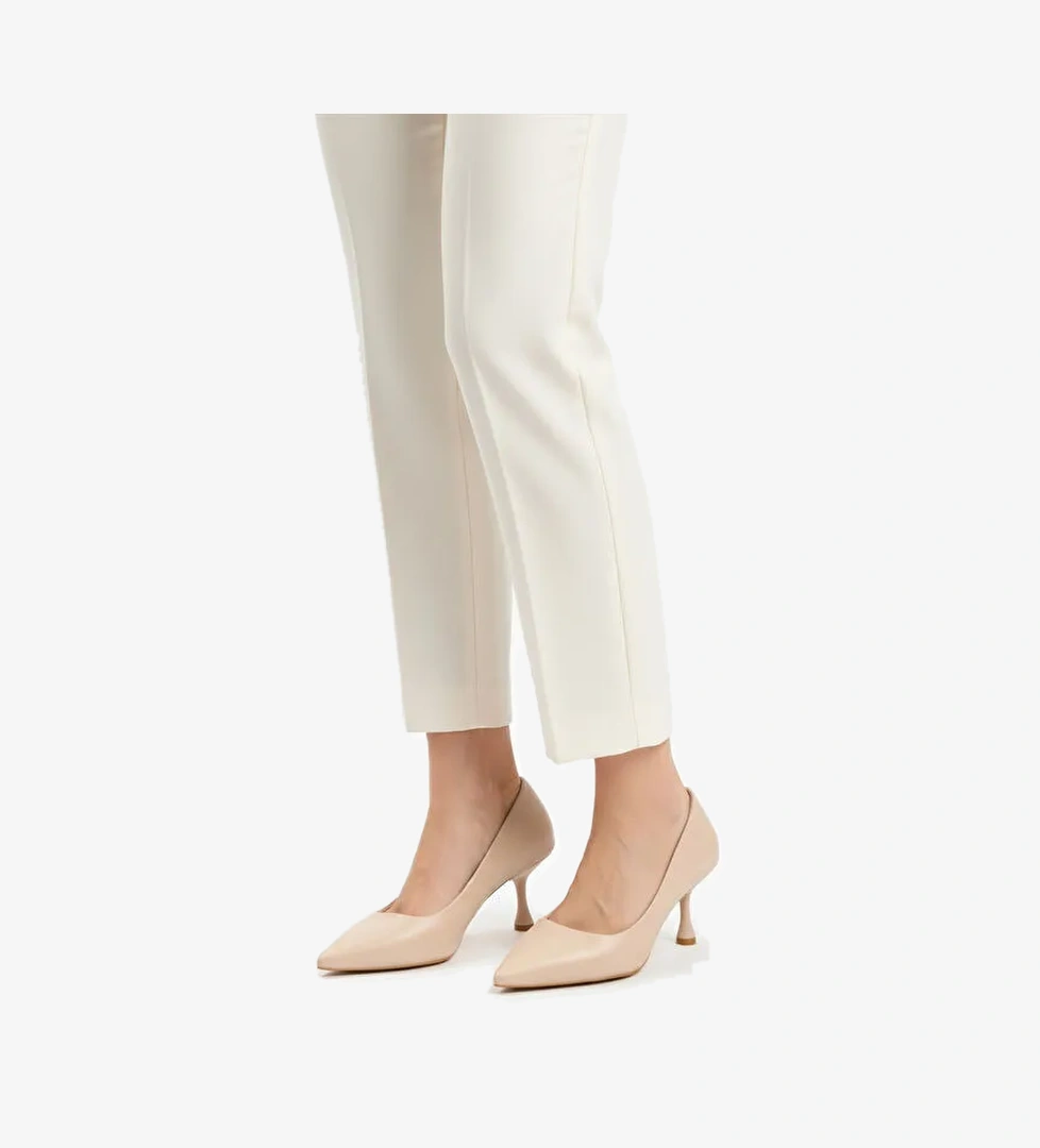 Bej Süet Kadın İnce Kısa Topuklu Abiye Ayakkabı 695033 Z