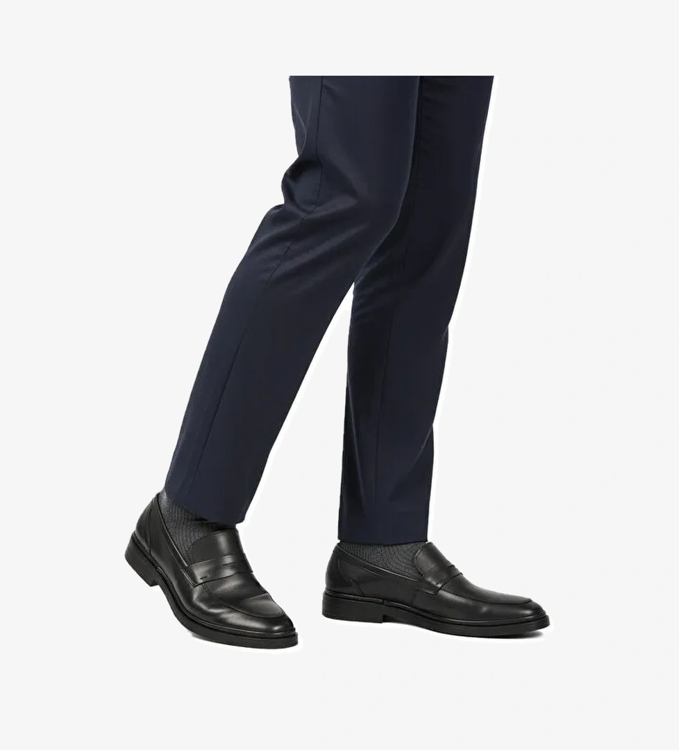 Siyah Hakiki Deri Erkek Casual Ayakkabı DSN 2033 M