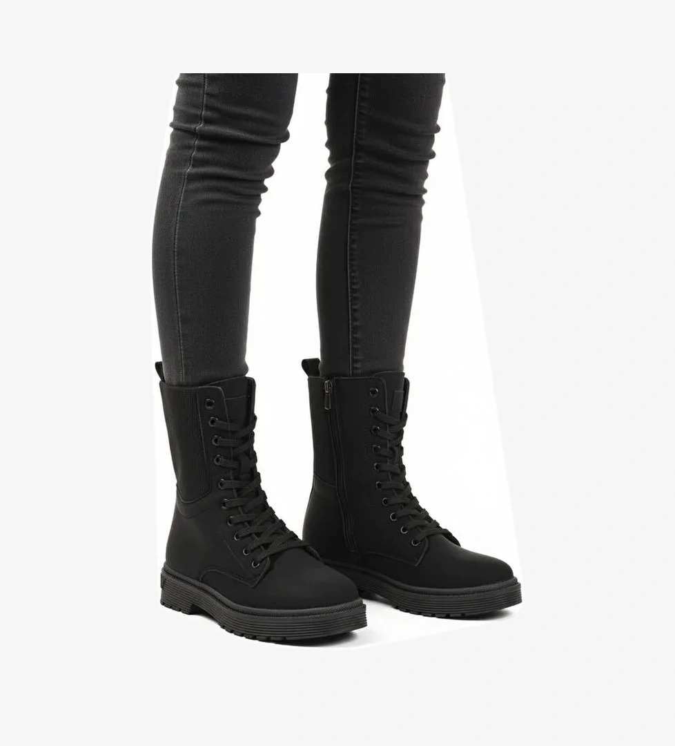 Ayakmod Siyah İçi Polarlı Fermuarlı Uzun Kaymaz Taban Kadın Bot 23002 Z model görseli