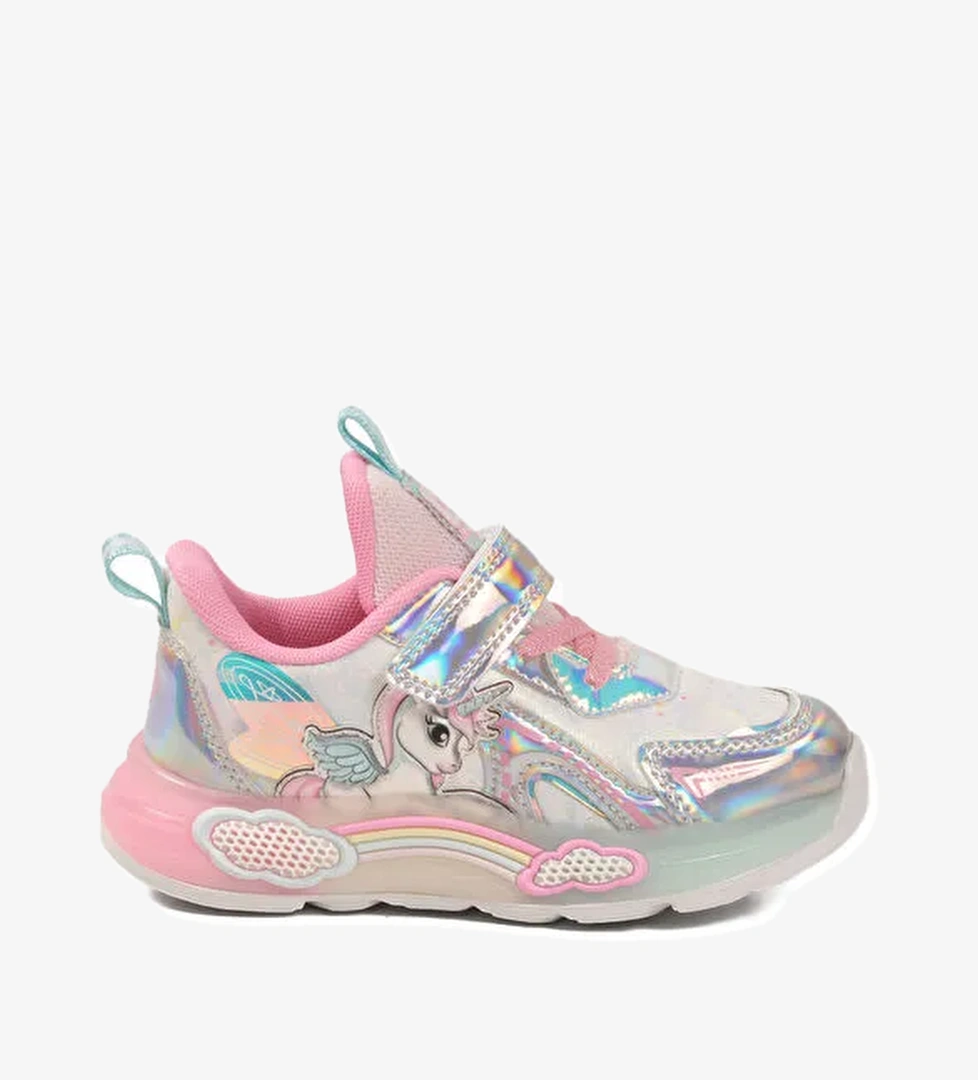 Gümüş Cırtlı Işıklı Hafif Esnek Kız Çocuk Spor Ayakkabı 1986 P