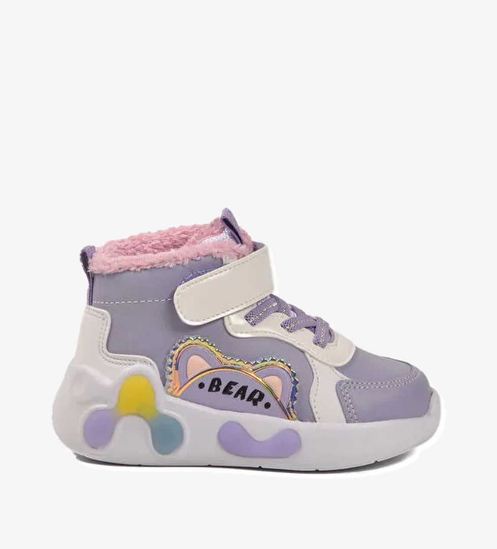 Lila Cırtlı Işıklı İçi Kürklü Anatomik Bebek Bot 2058 B