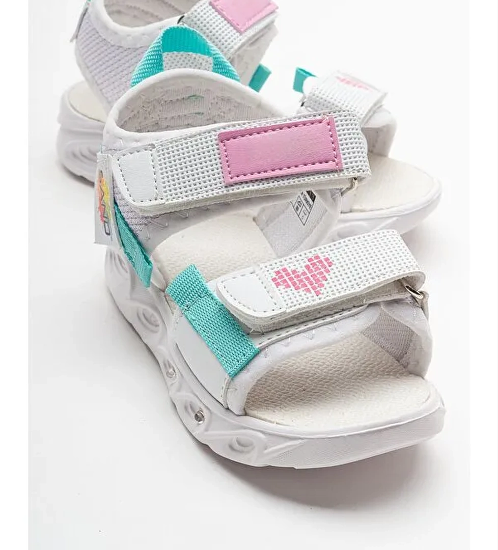 Kız Çocuk Beyaz Işıklı Anatomik Hafif Spor Sandalet
