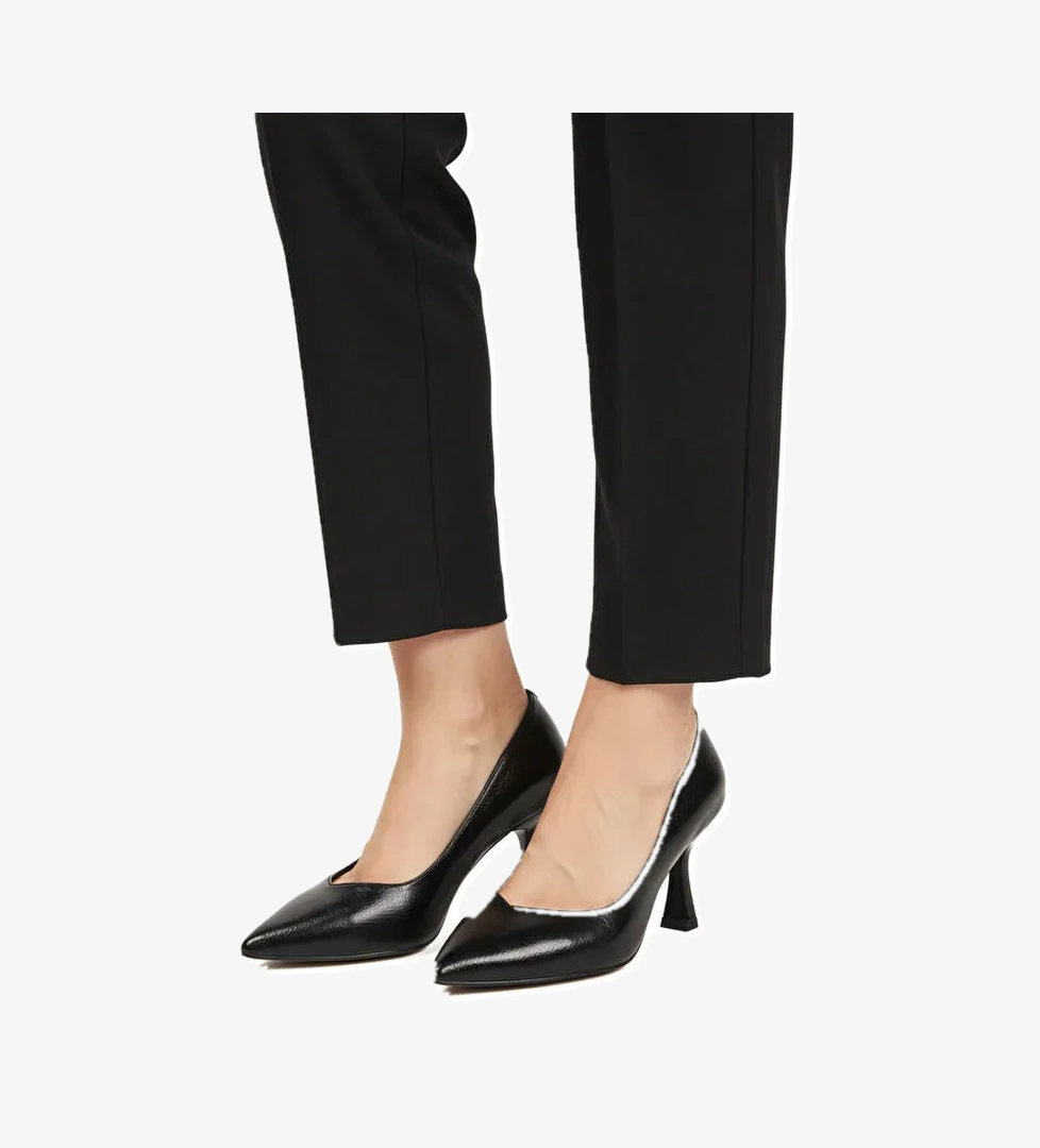 Siyah Kırışık Kısa İnce Topuklu Kadın Abiye Ayakkabı 357190 Z - Görsel 1
