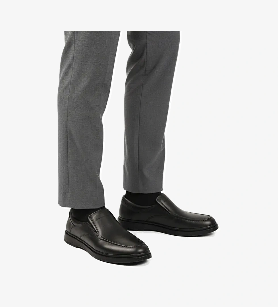 Siyah Hakiki Deri Erkek Casual Ayakkabı DSN 2029 M - Görsel 1