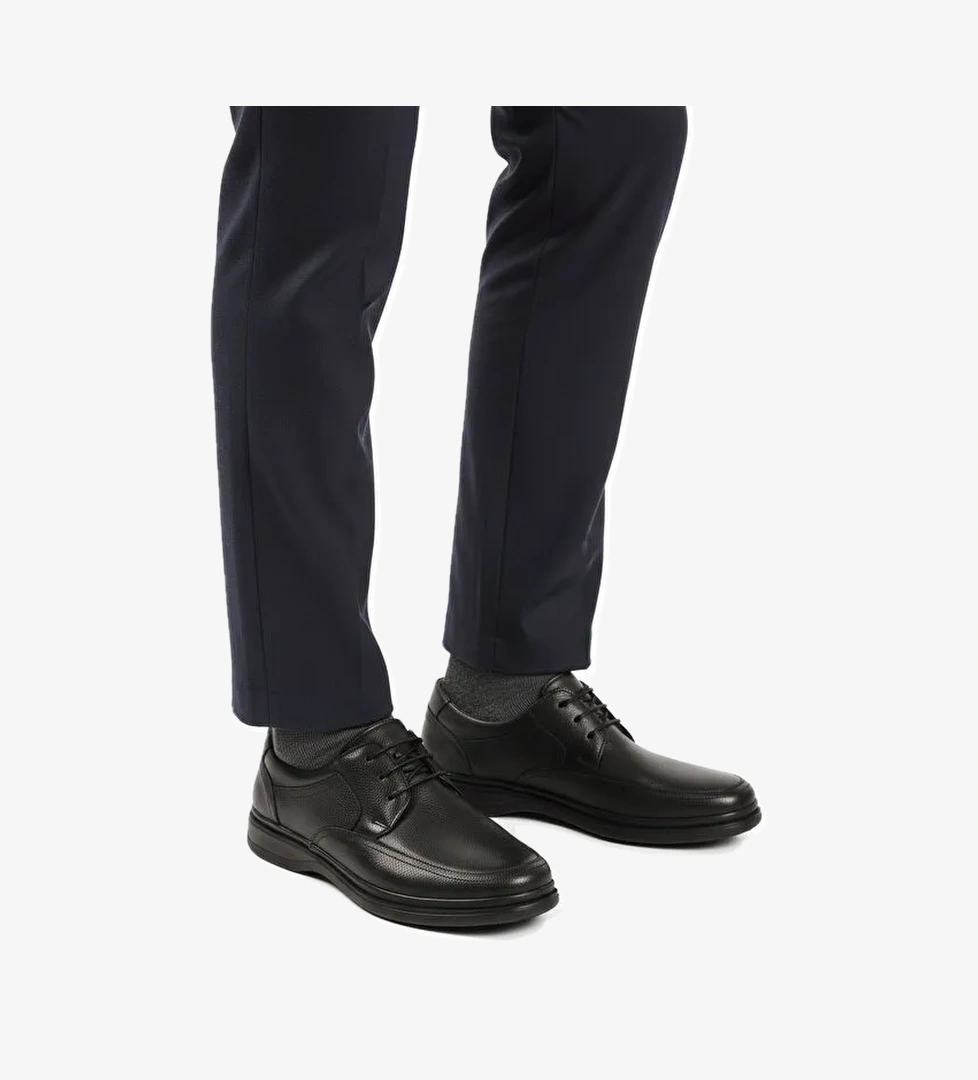 Siyah Kırışık Hakiki Deri Erkek Casual Ayakkabı DSN 2038 M - Görsel 1