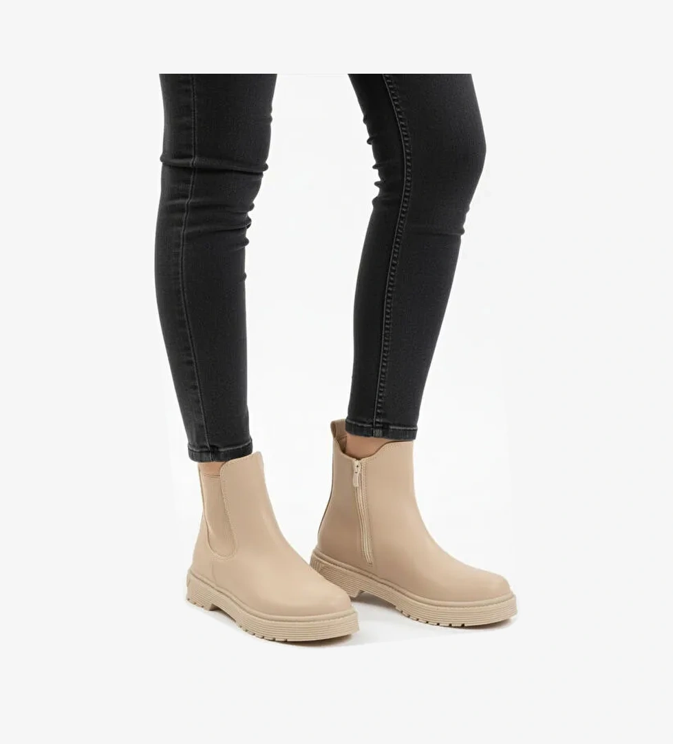 Bej İçi Polarlı Fermuarlı Kaymaz Kadın Bot 24071 Z - Görsel 1