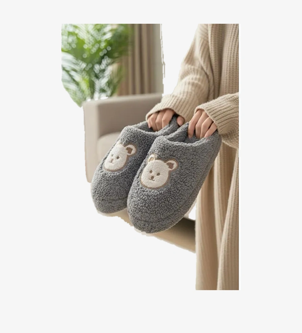 Ft 103 Panda Nakışlı Kadın Ev Terliği Pelüş Terlik Çeyiz ve Bohça Terliği Ses Yapmaz Kalın Taban