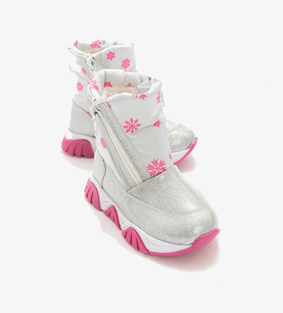 Kız Çocuk Gümüş Simli Rugan Deri Suya Dayanıklı Günlük Bot - Görsel 1