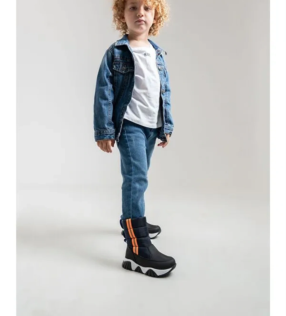 Erkek Çocuk Lacivert Suni Deri Suya Dayanıklı Kürklü Günlük Bot