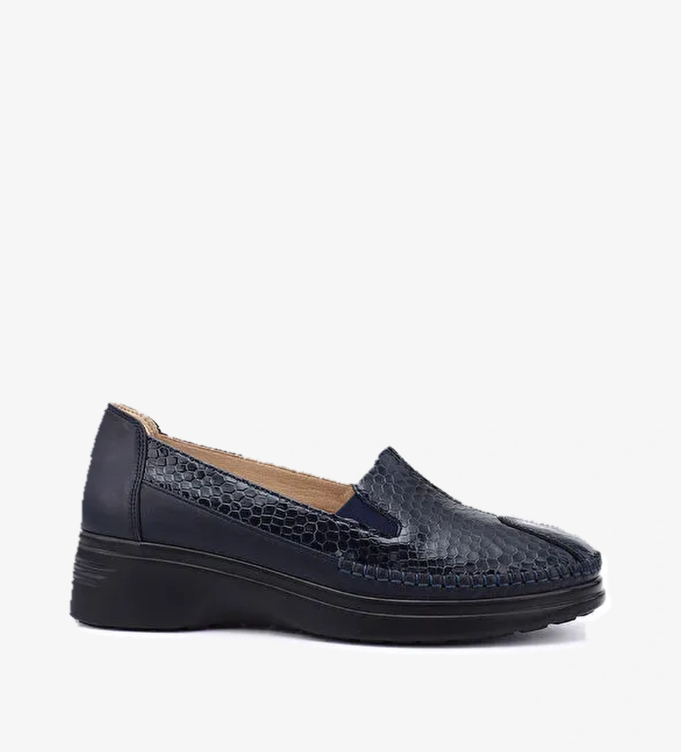 Kadın LACİVERT Dolgu Taban Hakiki Deri Comfort Ayakkabı