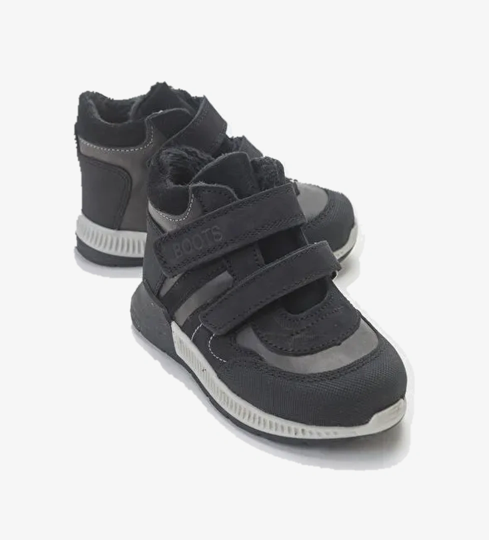 Erkek Çocuk Siyah Hakiki Deri Suya Dayanıklı Anatomik İlk Adım Bot