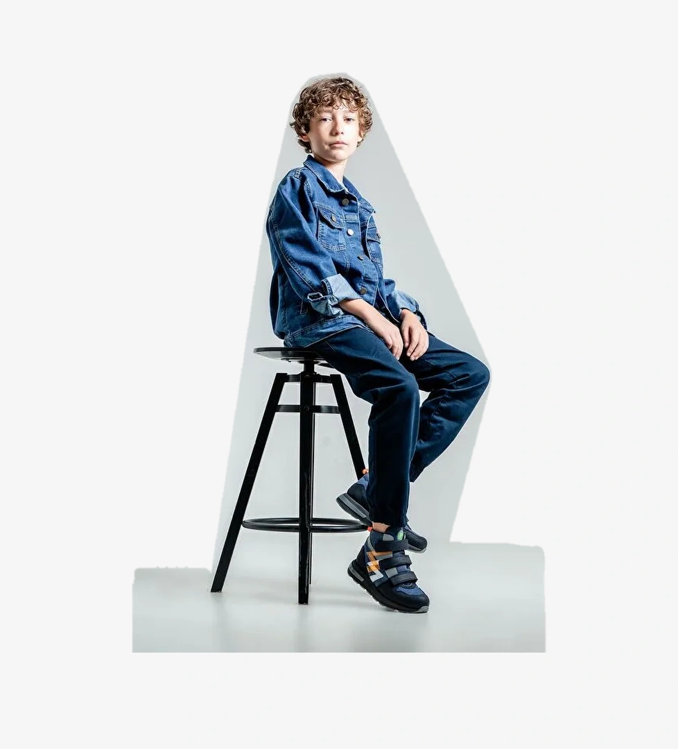 Erkek Çocuk Lacivert Hakiki Deri Anatomik Günlük Bot