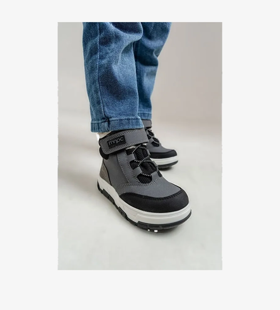 Erkek Çocuk Gri Suni Deri Suya Dayanıklı Anatomik Günlük Bot