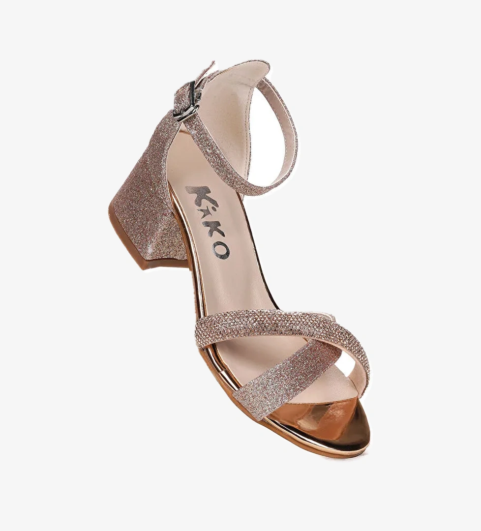 Tanda Kum Simli Kız Çocuk 4 Cm Topuklu Sandalet Abiye Ayakkabı