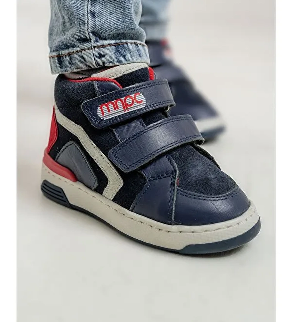 Erkek Çocuk Lacivert Hakiki Deri Suya Dayanıklı Günlük Bot