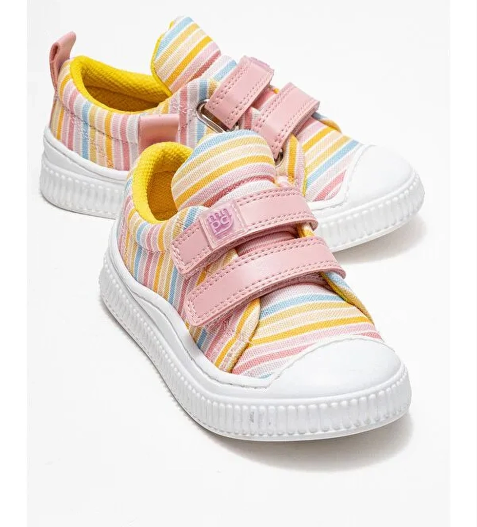 Kız Çocuk Pudra Çizgili Sneaker Ayakkabı