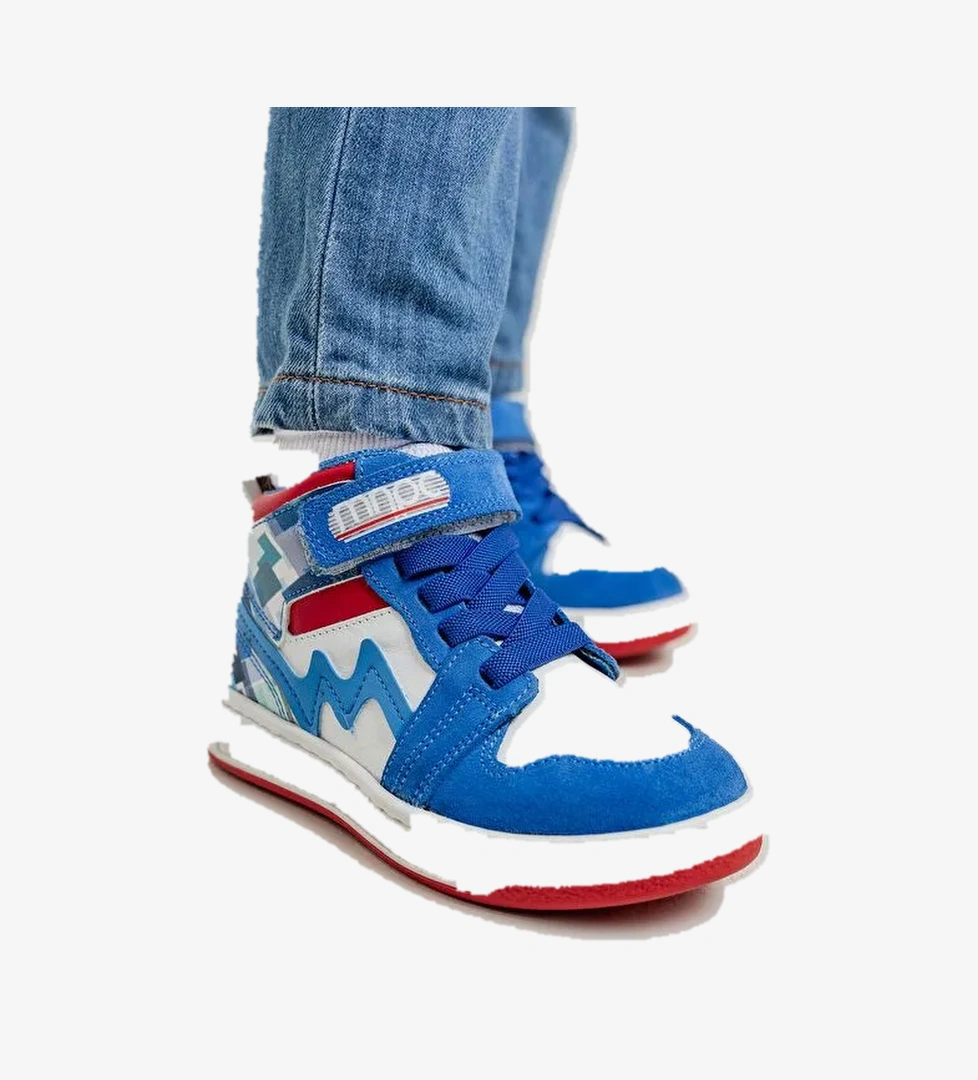 Unisex Çocuk Saks Mavi Baskı Hakiki Deri Anatomik Günlük Bot - Görsel 1