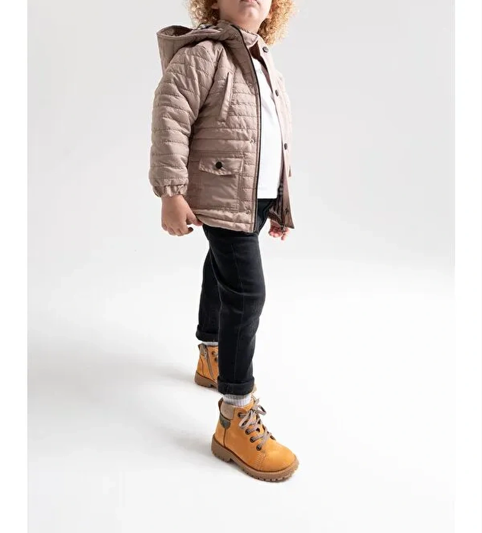 Erkek Çocuk Sarı Hakiki Deri Anatomik Günlük Bot