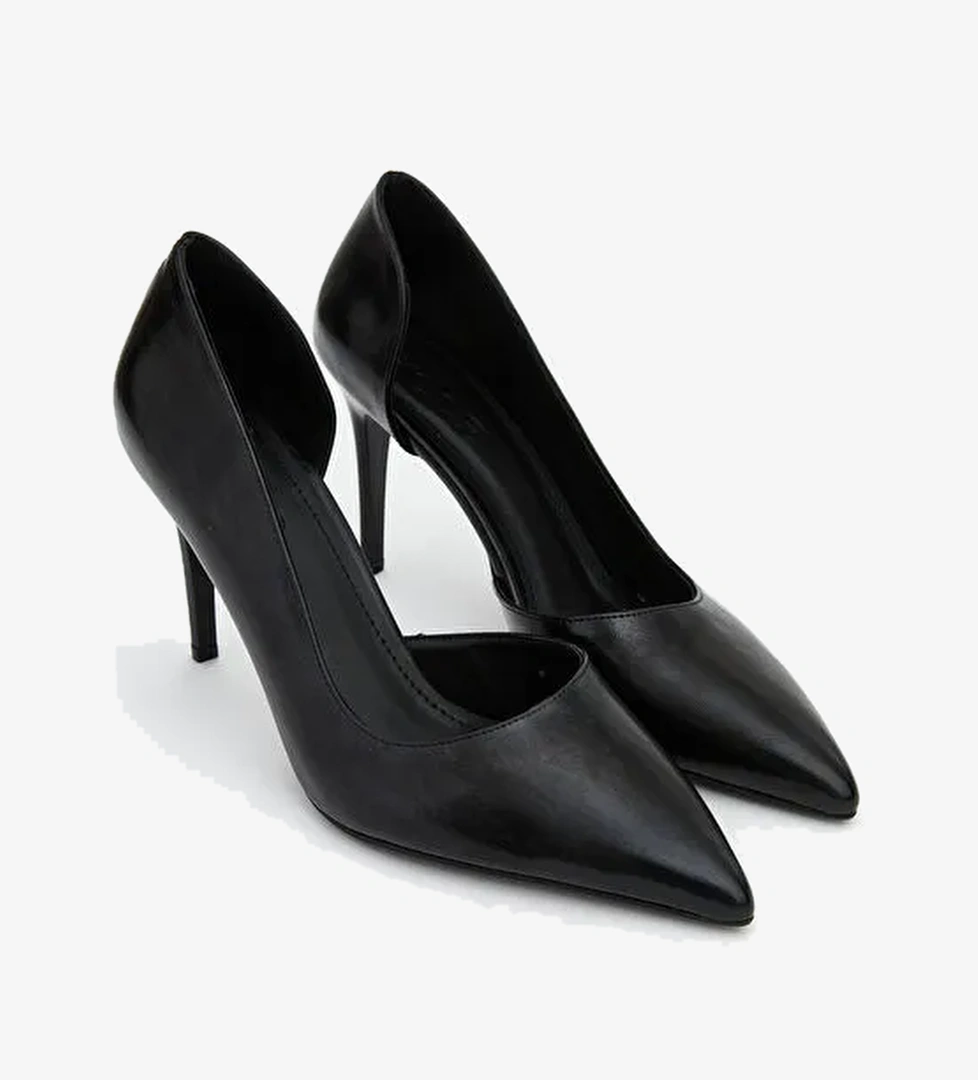 Deri Görünümlü Sivri Burun Kadın Topuklu Ayakkabı - Görsel 1