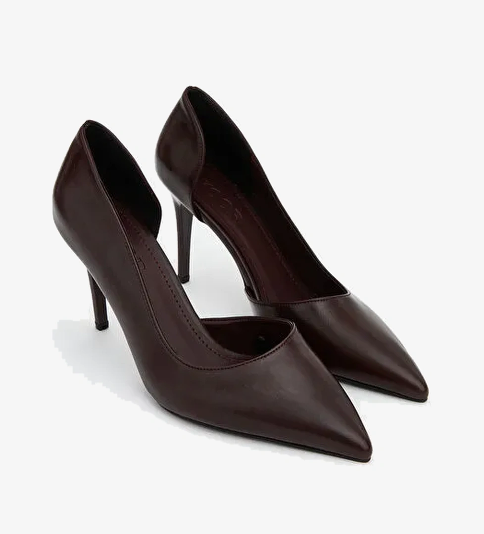 Deri Görünümlü Sivri Burun Kadın Topuklu Ayakkabı