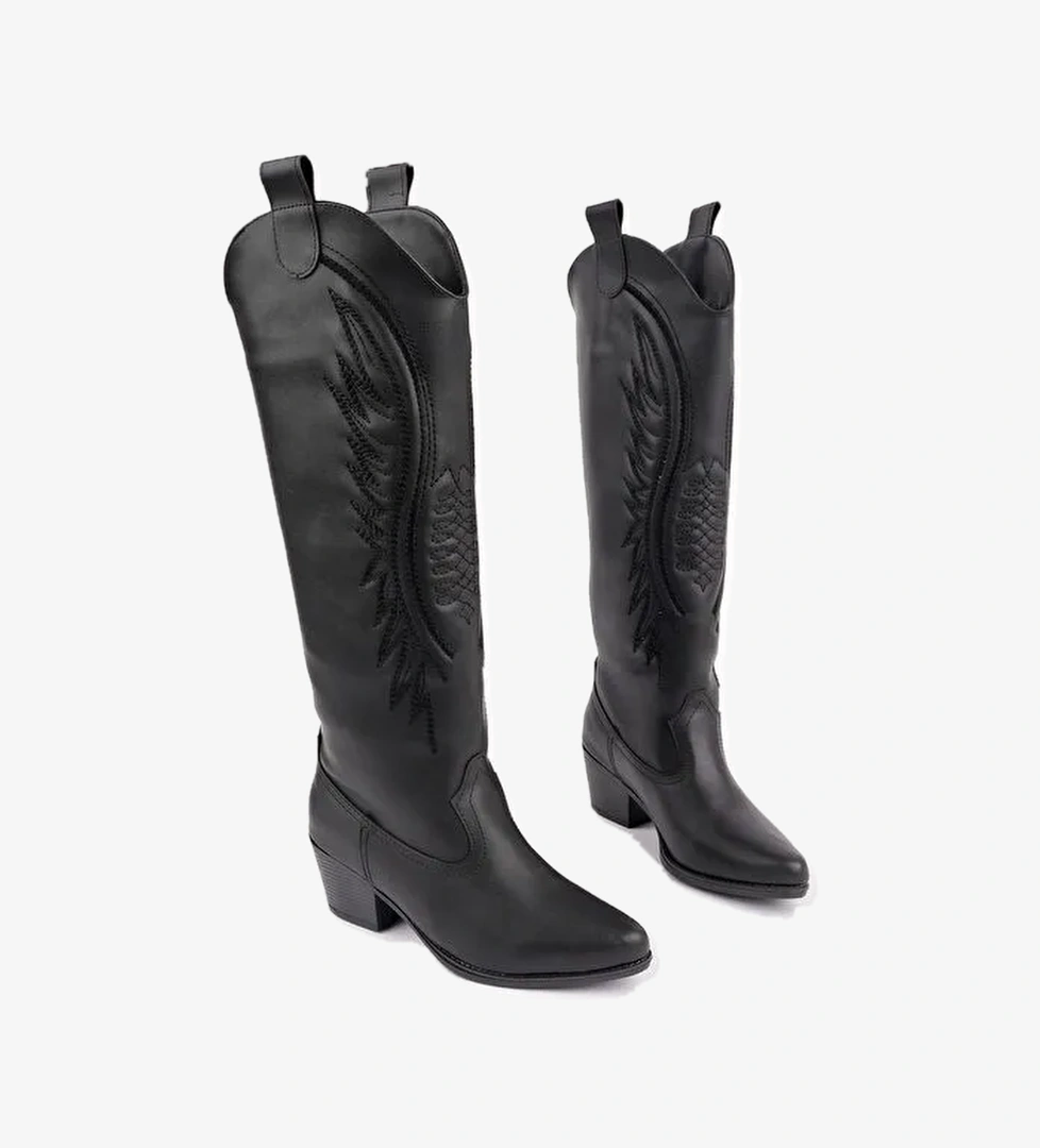 RODEO Dikiş Detaylı Kalın Topuklu Kovboy Kadın Çizme - Görsel 1