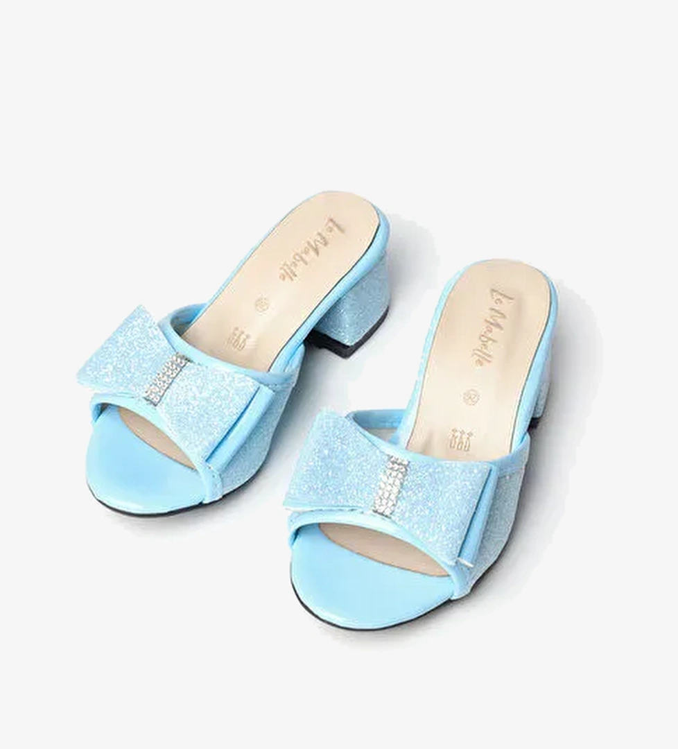 Mavi Simli Kız Çocuk Topuklu Terlik