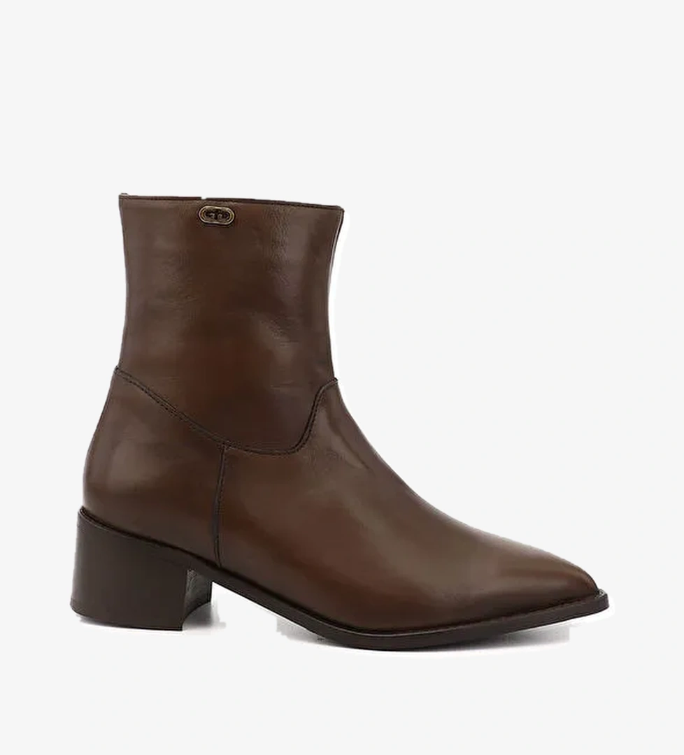 Kadın ÇİKOLATA KAHVE Fermuarlı Sivri Burun Hakiki Deri Bot