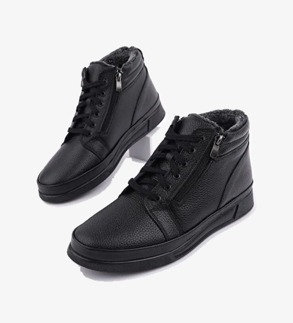 TİTAN Hakiki Deri İçi Kürklü Fermuarlı ve Bağcıklı Erkek Kışlık Bot - Görsel 1