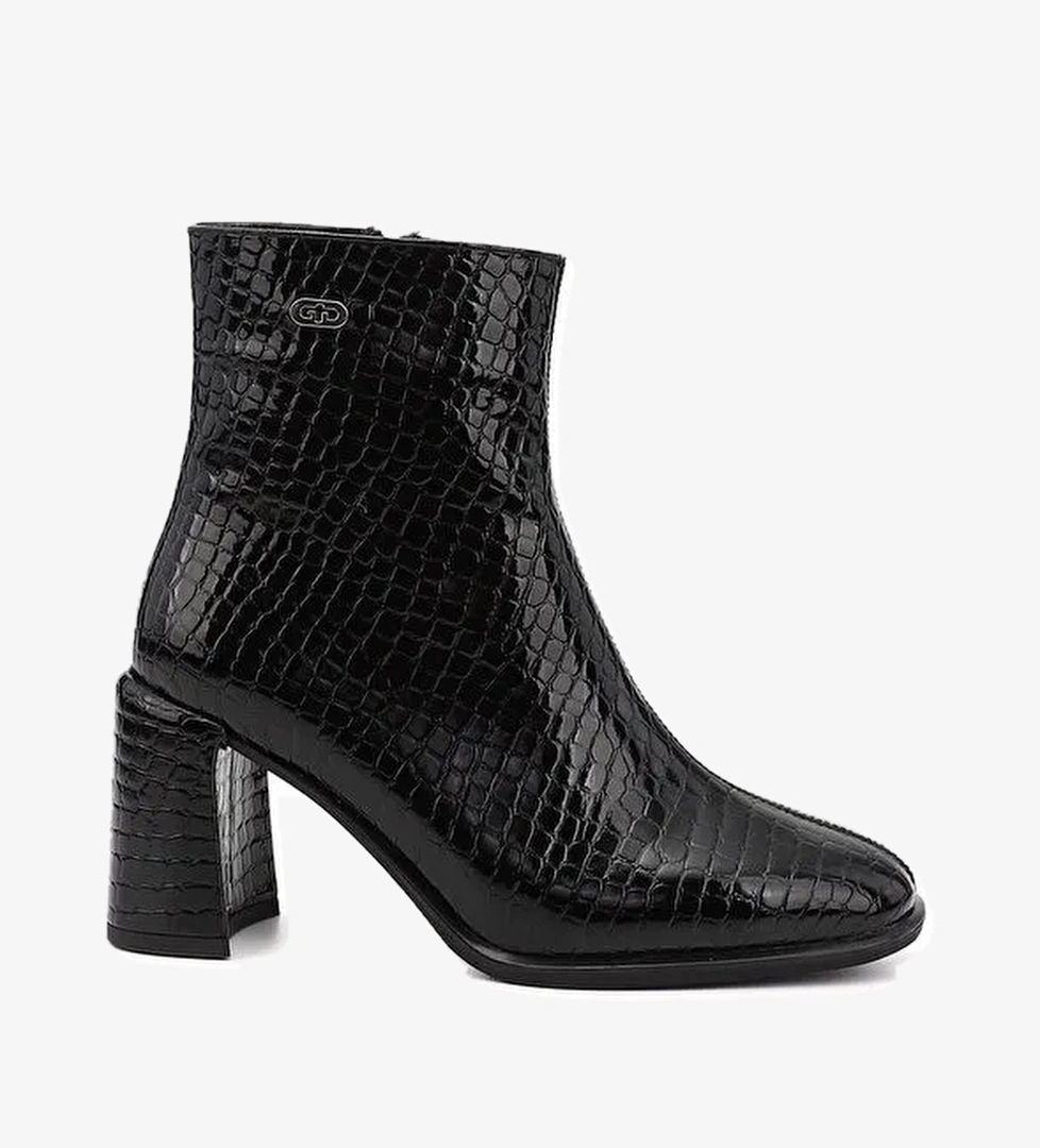 Kadın AÇIK SİYAH Fermuarlı Küt Burunlu Kalın Topuklu Bot - Görsel 1