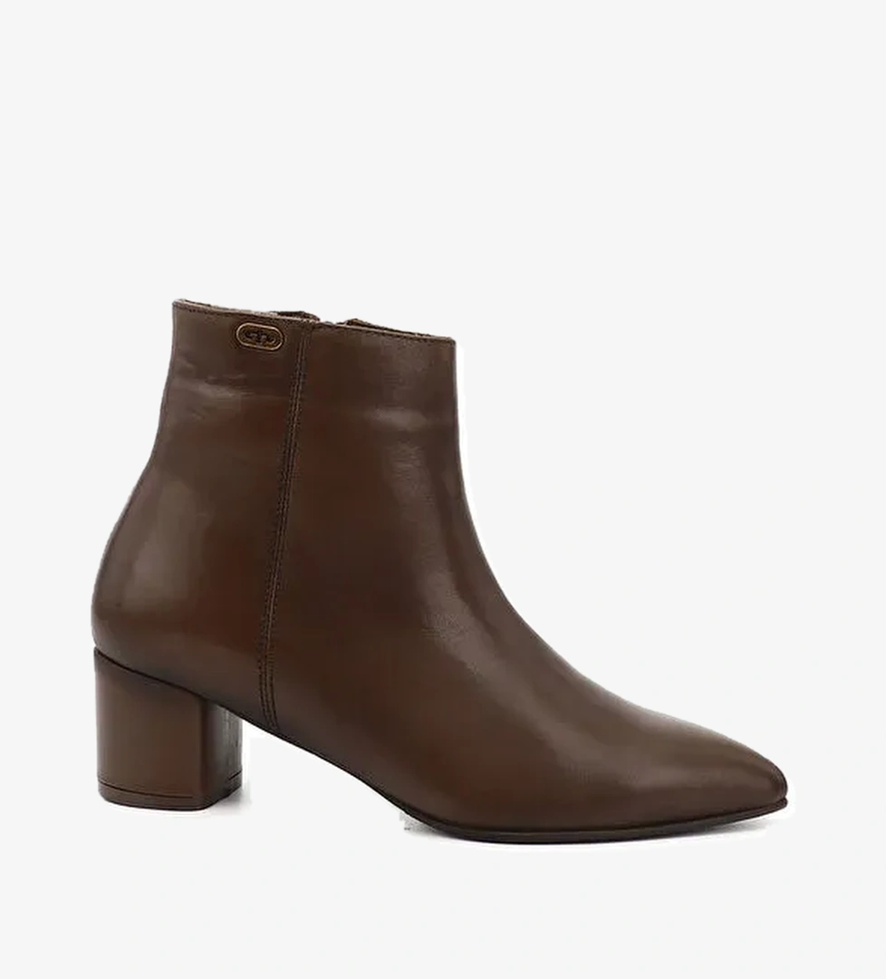 Kadın ÇİKOLATA KAHVE Fermuarlı Sivri Burun Hakiki Deri Bot