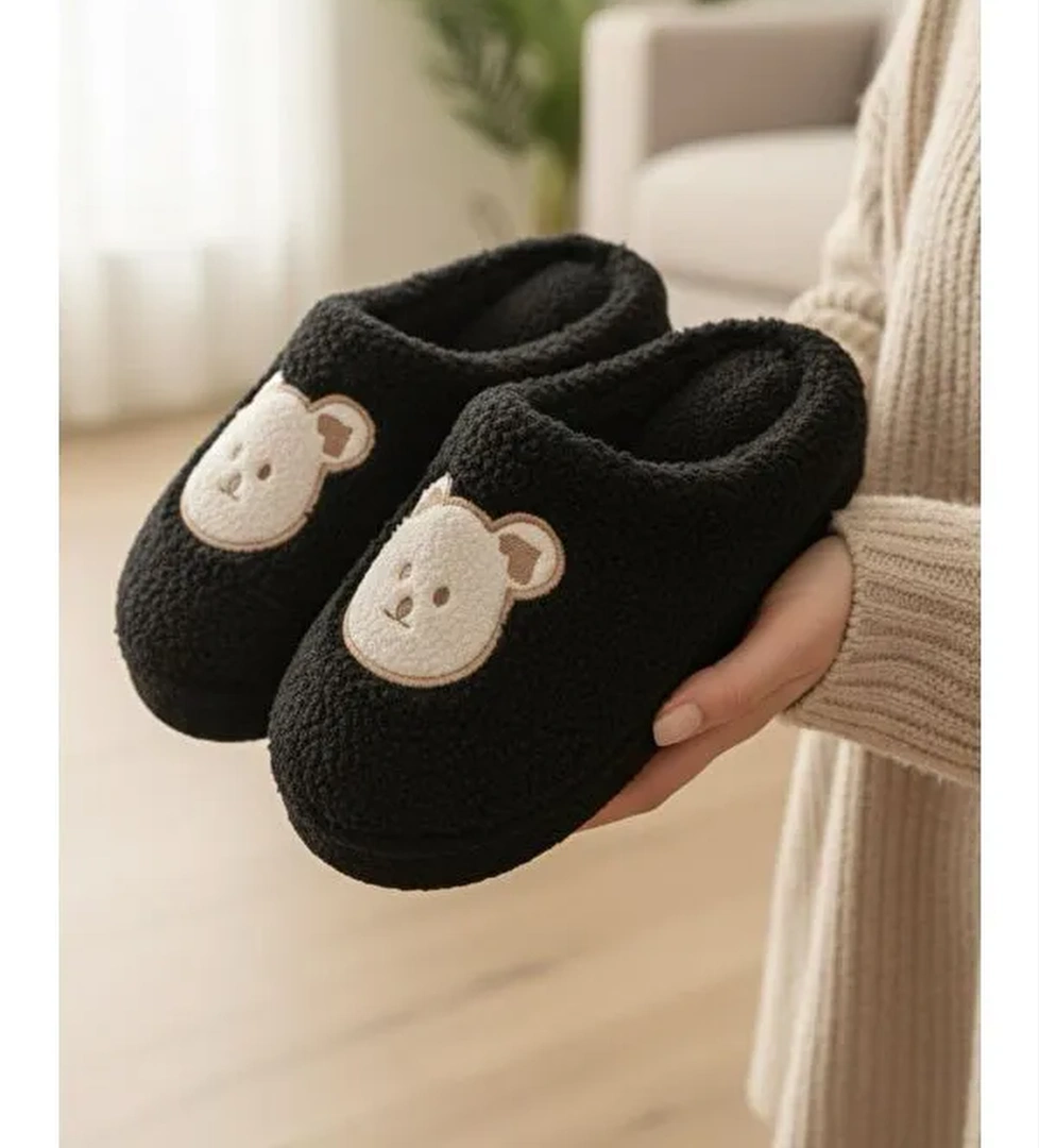 Oksit Ekru Oksit Ft Panda 103 Nakışlı Kadın Ev Terliği Pelüş Terlik Çeyiz ve Bohça Terliği Ses Yapmaz Kalın Taban