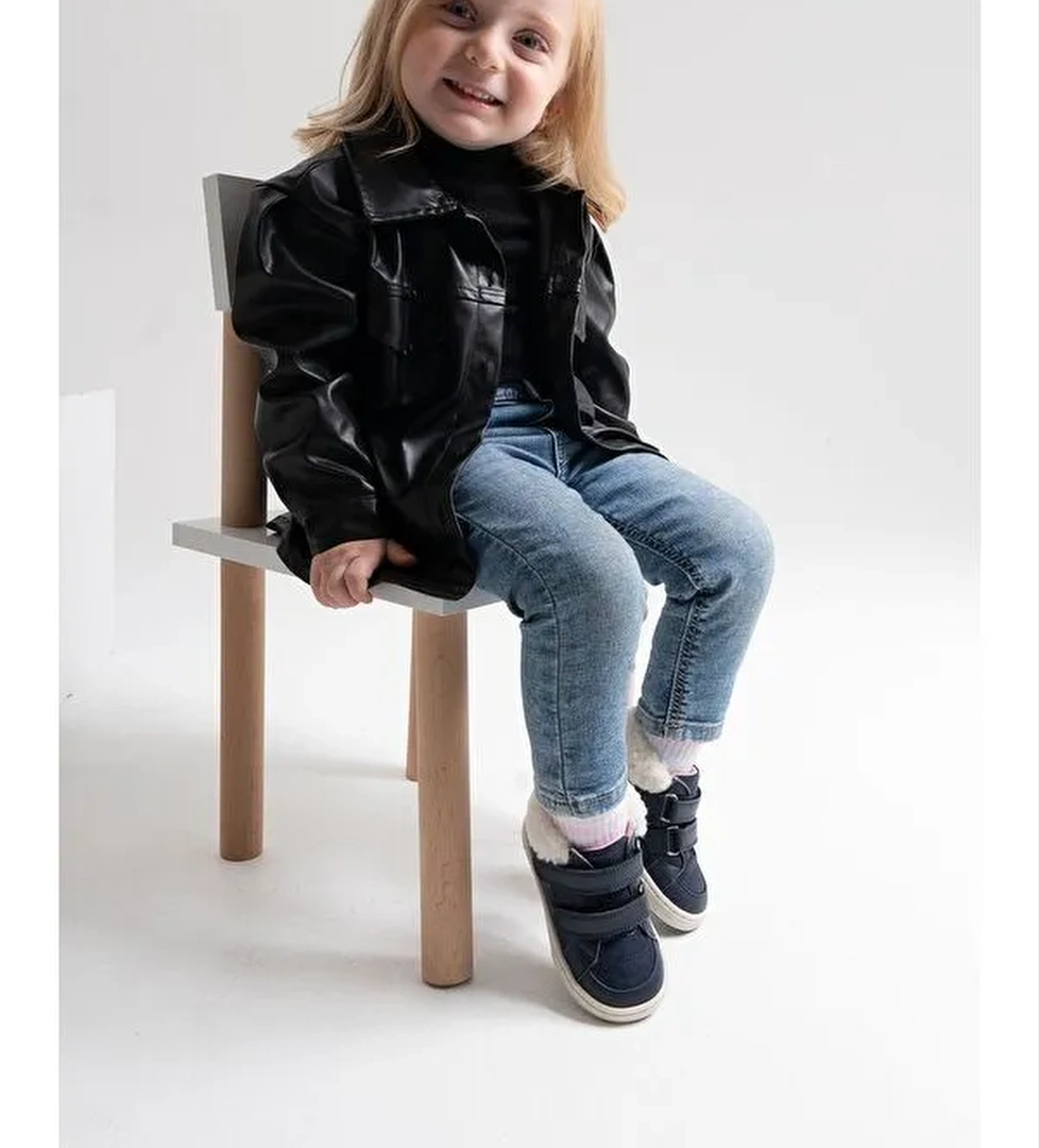 Kız Bebek Lacivert Hakiki Deri Suya Dayanıklı Anatomik İlk Adım Bot