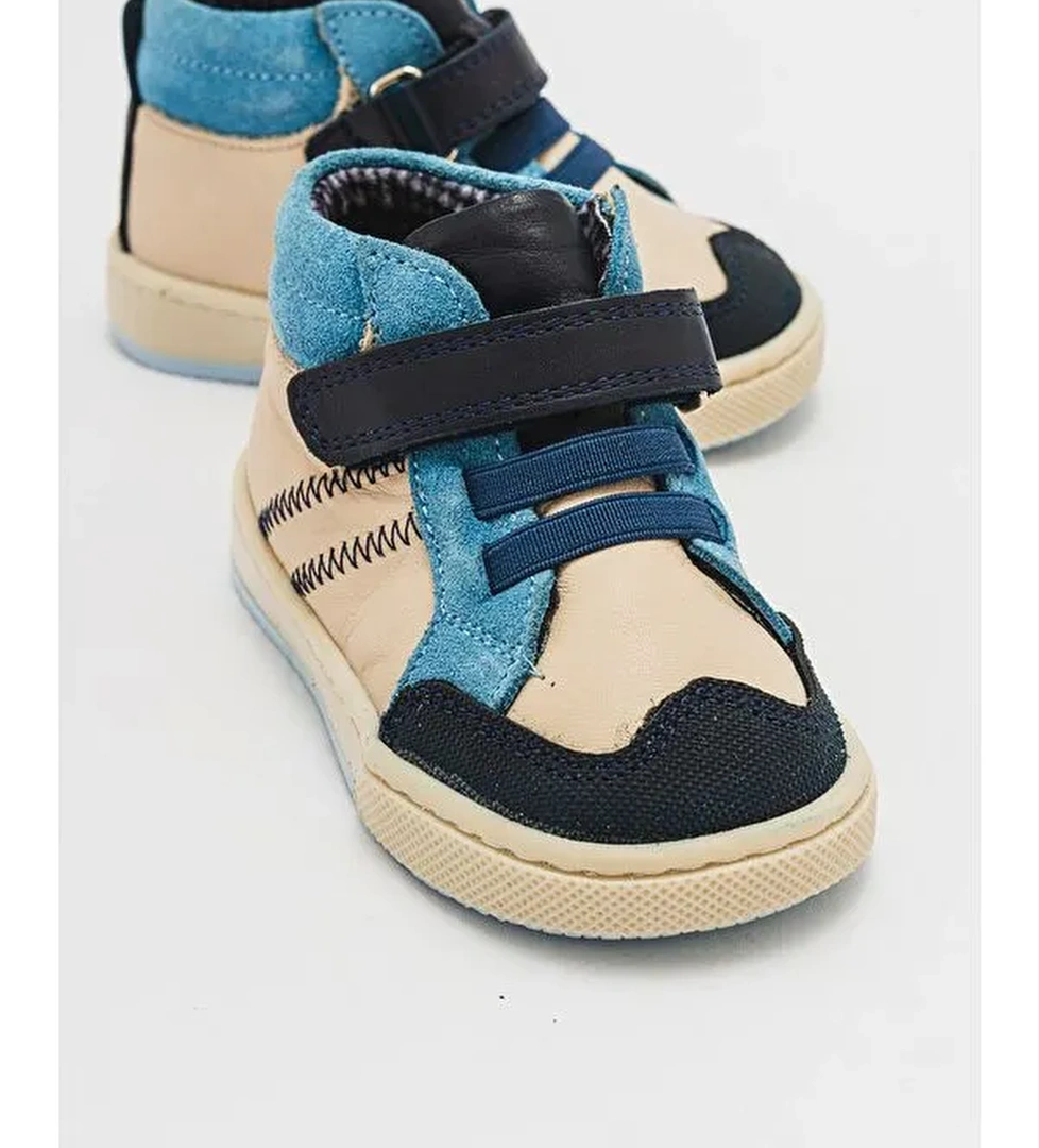 Erkek Çocuk Mavi Hakiki Deri Suya Dayanıklı Anatomik İlk Adım Bot