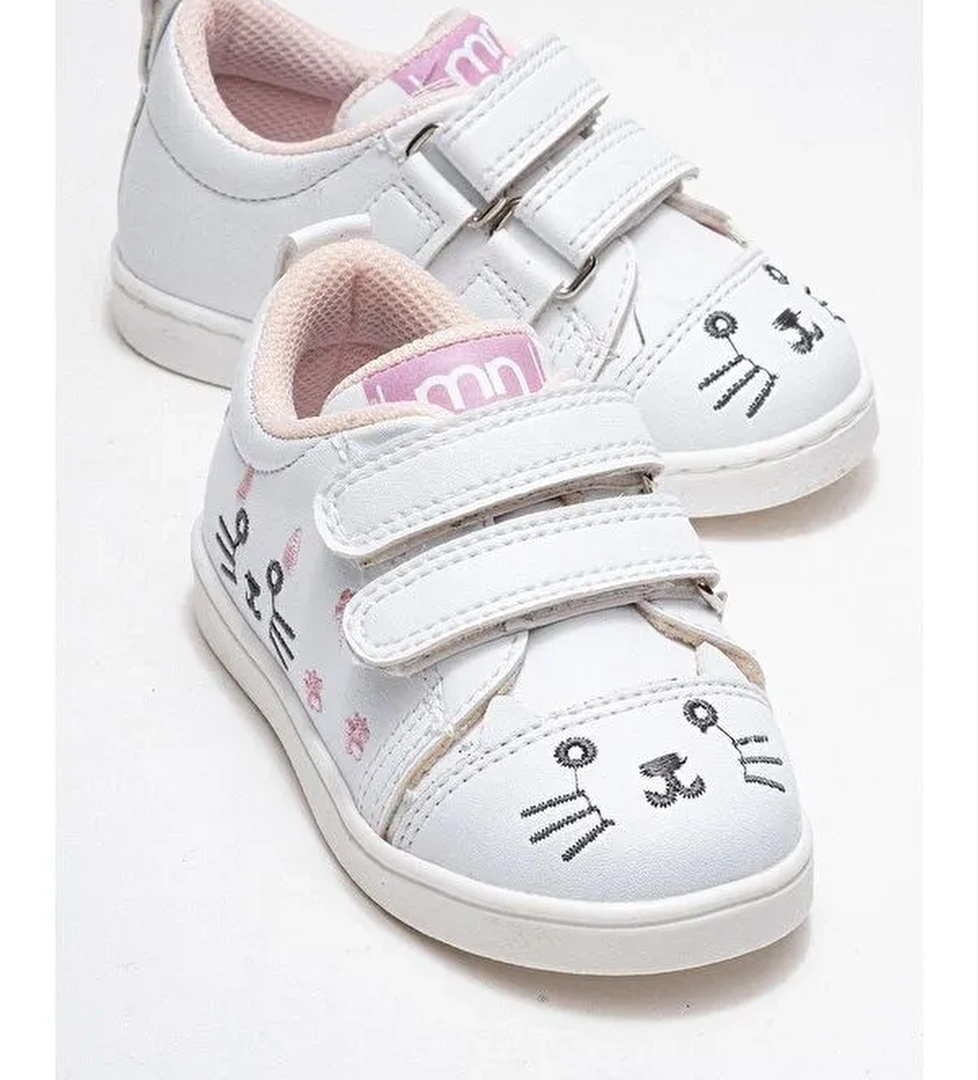 Kız Çocuk Beyaz Kedili Sneaker Ayakkabı - Görsel 1